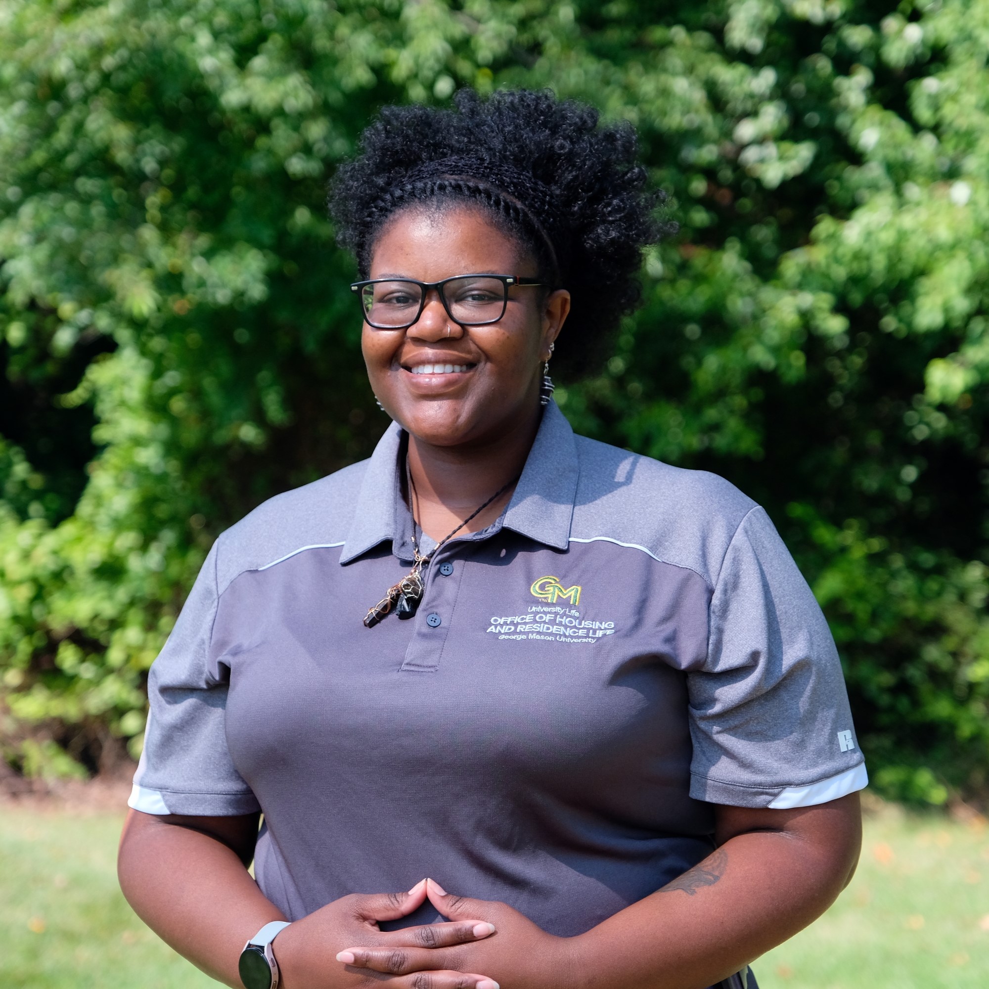 Jaime Walker in Grey Mason Polo Smiling